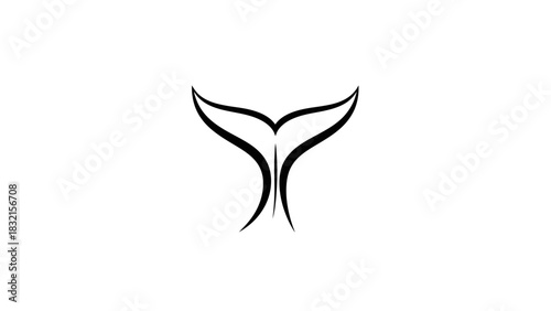 Elegant whale tail silhouette against a pristine white backdrop, minimalist design.