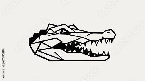 Geometric Alligator Head Logo Design with Open Mouth and Sharp Teeth.