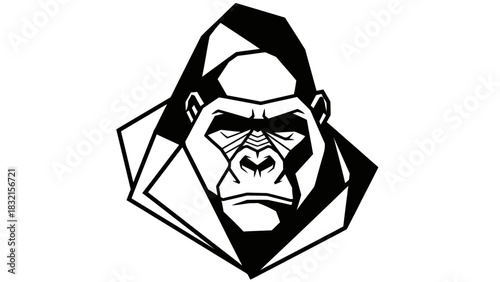 Stylized geometric gorilla head in black and white.