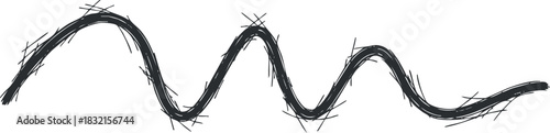 A stylized wavy line illustration in black, featuring an abstract hand-drawn vector style, ideal for creative design projects