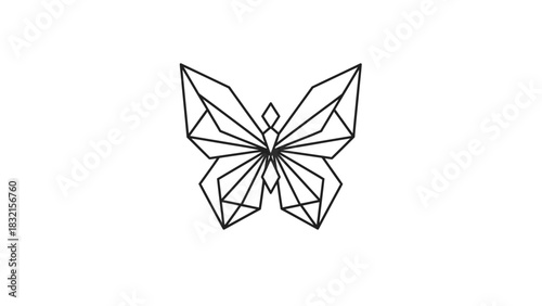 Geometric Butterfly Outline Minimalist Design on White Background.