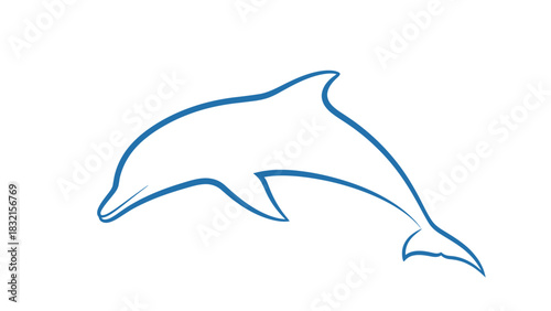 Simple blue line art sketch of a jumping dolphin.