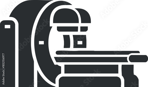 An MRI machine in a modern black and white outline vector style, suitable for healthcare and medical technology projects
