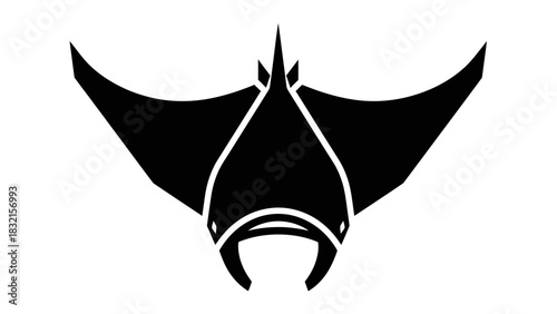 Stylized Black Manta Ray Swimming Underwater.