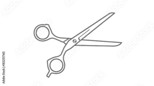 Stylized Line Art Illustration of Open Scissors for Cutting.