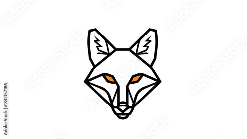 Minimalist Fox Head Logo Design with Geometric Lines and Orange Eyes.