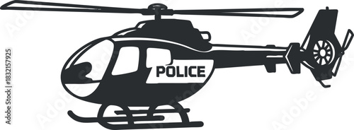 A police helicopter in black and white vector style, ideal for law enforcement graphics and emergency service illustrations