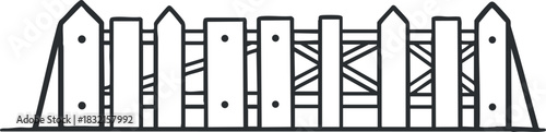 A simple wooden fence in black outline vector style, suitable for landscaping and rural design projects