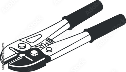 A pair of adjustable pliers in black and white outline vector style, ideal for engineering and mechanical design projects