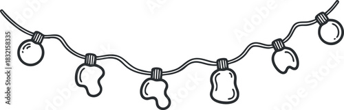 A decorative string of light bulbs in simple black outline vector style, suitable for festive event designs