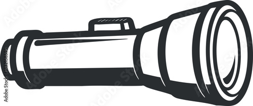A handheld flashlight in black and white minimalist vector style, perfect for outdoor and camping illustrations