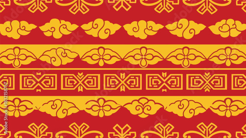 Seamless flat vector pattern inspired by traditional Chinese cloud motifs and symbolic curves arranged in rhythmic repeat