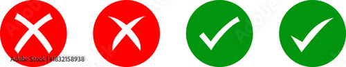 Red x marks and green check marks on oval shapes
