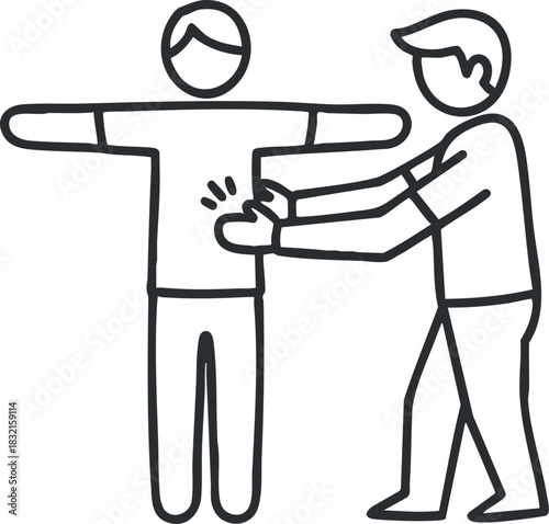 A caregiver assisting a patient with body movement in a simple outline vector style, suitable for health and wellness projects