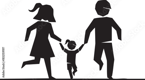 Silhouette of family running together holding hands