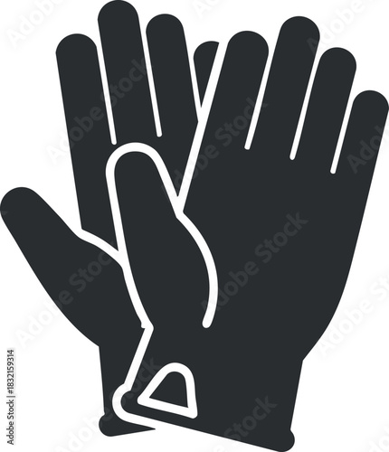 A pair of black gloves in minimalist vector style, suitable for safety and work-related applications