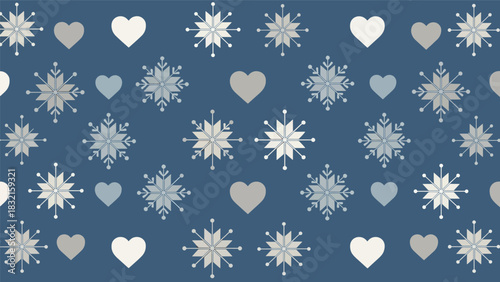 Flat seamless Nordic knitted-inspired pattern with snowflakes, hearts, and repeating geometric shapes, perfect for cozy seasonal textiles