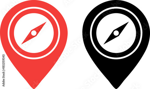 Red and black compass location pointers