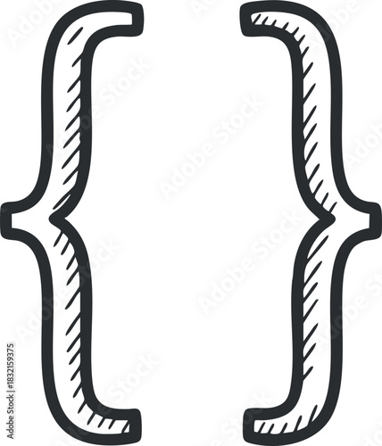 A pair of hand-drawn curly braces in a minimalist vector style, suitable for graphic design and educational materials