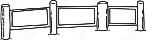 A wooden fence with posts and panels in simple black outline vector style, suitable for landscaping and garden design