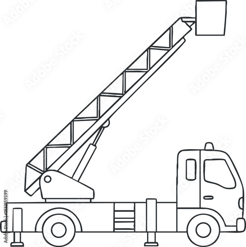 A crane truck with an extendable arm in outline vector style, suitable for construction and industrial applications