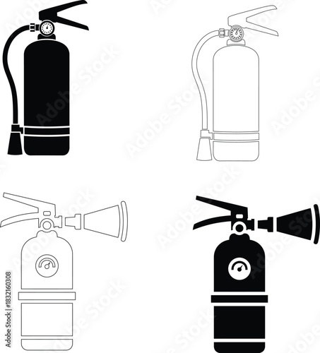 Fire Extinguisher Vector Icons – Safety Equipment and Firefighter Symbols