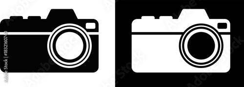 Contrasting black and white camera icons side by side