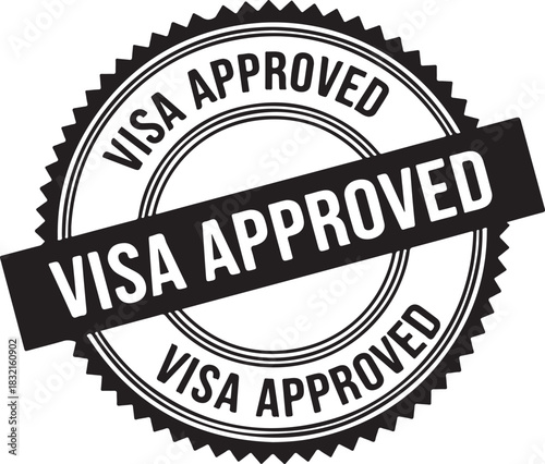 Visa Approved rubber stamp seal with text on white background Keywords: visa approved, stamp