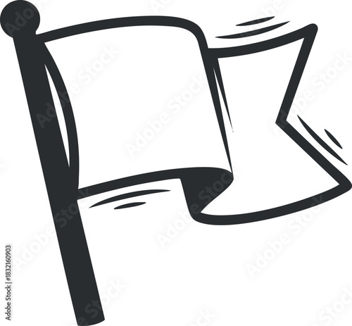 A simple outline illustration of a waving flag in a minimalist vector style, suitable for branding or design projects