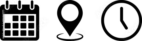 Icons representing calendar location and time
