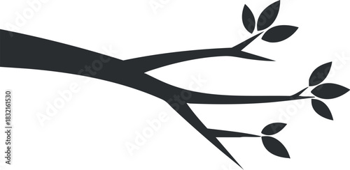 A minimalist black vector illustration of a tree branch with leaves, suitable for eco-friendly design projects