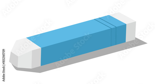 Isometric illustration of a blue and white rectangular pencil eraser