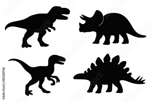 Collection of various prehistoric animal silhouettes T-Rex Stegosaurus Triceratops