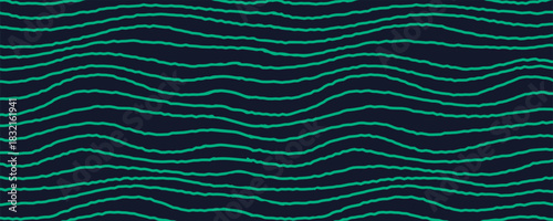 Line grid pattern background with green rough wavy lines on dark navy in y2k style. Striped pattern with rough wavy details