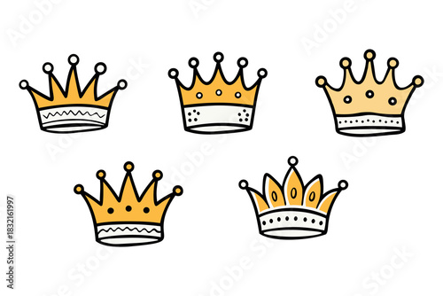 Hand drawn crown set doodle style illustration