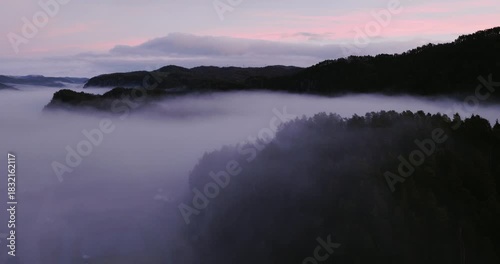 Wallpaper Mural Foggy Norwegian Mountain Village at Sunrise, 4K Aerial Drone Footage Torontodigital.ca