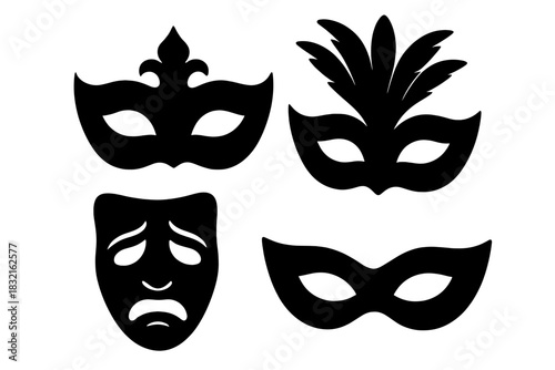Traditional theatrical and festive masks set for carnival and masquerade parties