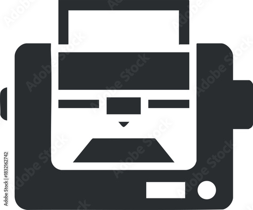 A simple printer illustration in black and white minimalist vector style, suitable for office-related projects and designs