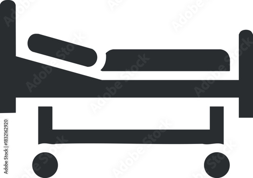A medical bed with a mattress in flat modern black vector style, suitable for healthcare and hospital designs