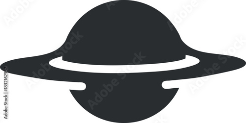 A silhouette of Saturn with rings in black minimalist vector style, perfect for space-themed designs