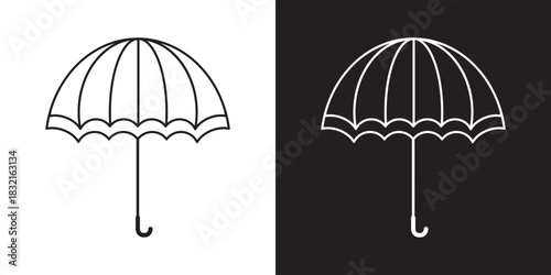 Duotone Umbrella Open Symbol Black on White and White on Black Graphics.