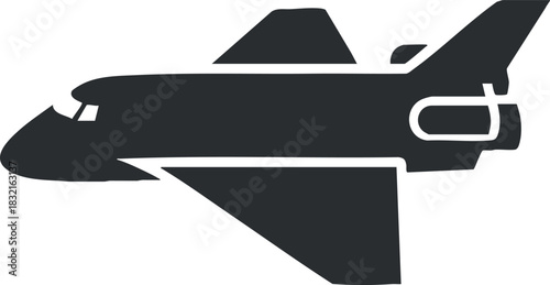 A silhouette of a space shuttle in black vector style, perfect for aerospace and technology designs