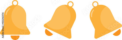 Three golden bells viewed from different angles