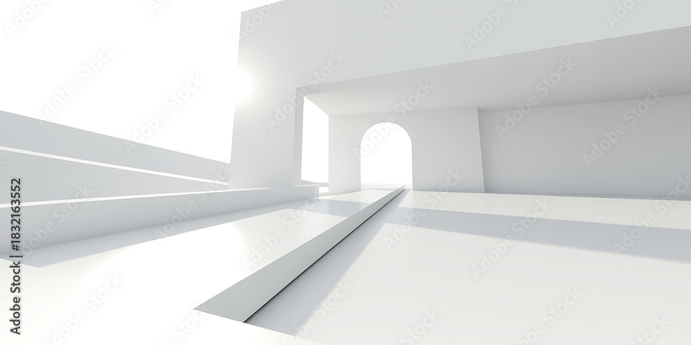 Fototapeta premium Minimalist White Architecture with Clean Lines and Bright Light Passage