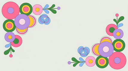 Retro floral corner border design in pink purple and green tones