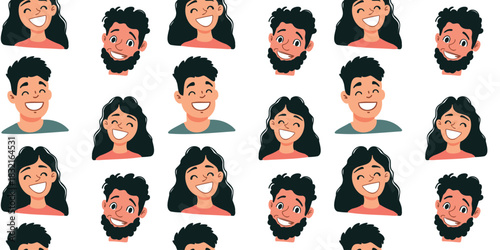 seamless pattern with portraits of happy young people