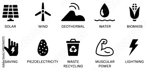 renewable energy source icons set