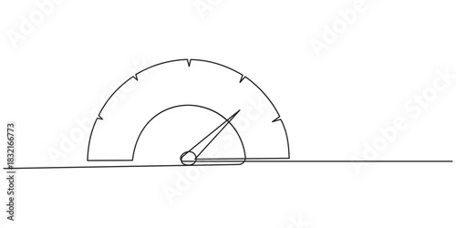 Continuous linear drawing of speedometer. Speedometer silhouette. Abstract background drawn with one line. Vector illustration.