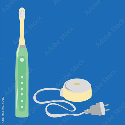 Electric Toothbrush with Charger Illustration. Rechargeable Toothbrush Vector for Dental Care. Oral Hygiene Electric Brush with Cable