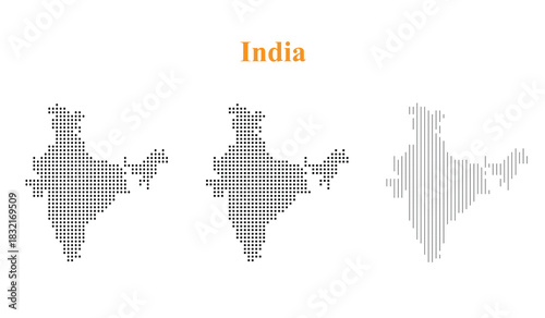 India map set with abstract halftone dots and lines